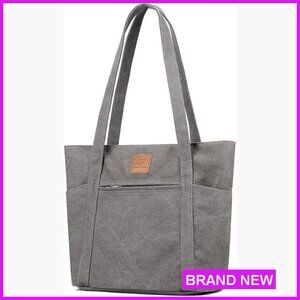 Retro Bucket Bag Heavy Duty Canvas Tote Multi-Pocket Work Shoulder Bag